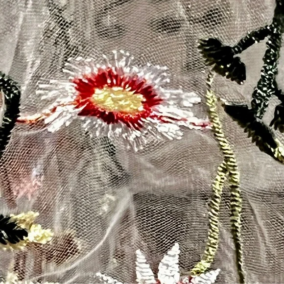 Absolutely Famous Open Knit Cardigan Duster Sz XL White Lower Embroidered Mesh - Picture 7 of 11